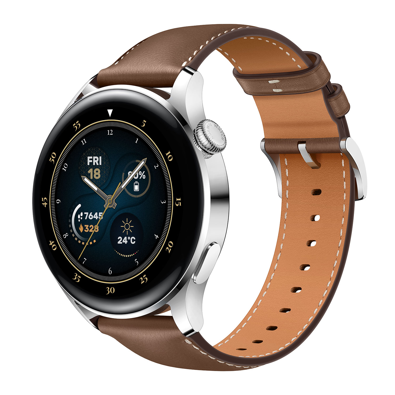 HUAWEI Watch 3 Stainless Steel Brown Leather Strap 1